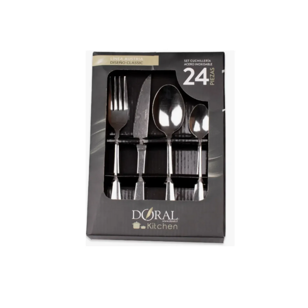 Juego de Cubiertos Doral 24 Piezas Diseño Royal en Acero Inoxidable | HDA Store